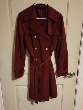 New York & Company Burgundy Lined Raincoat